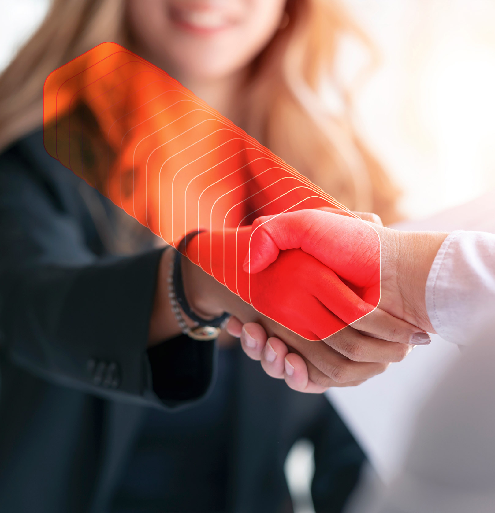 Business people shaking hands symbolizing a unique agreement